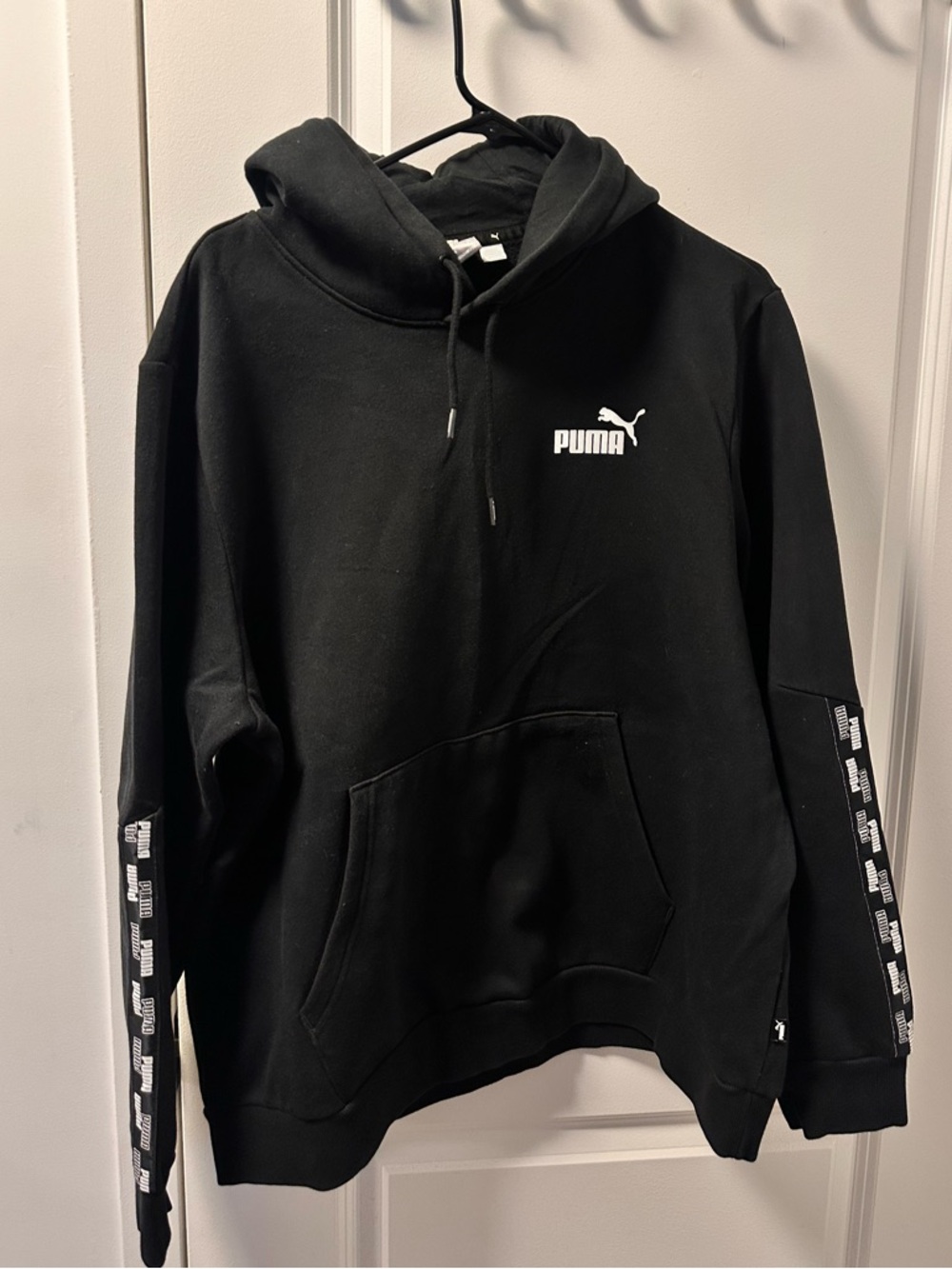 Puma Black Hoodie with White Logo and Sleeve Tape